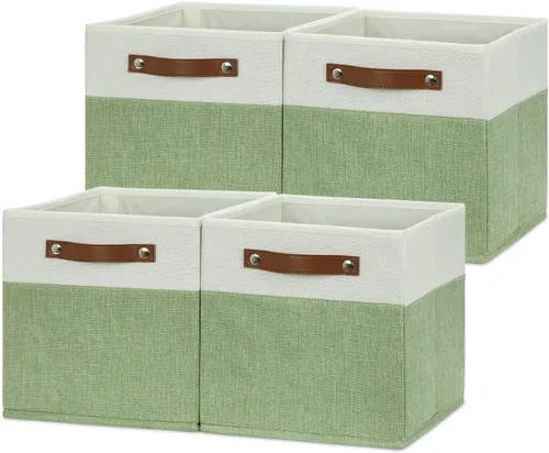 Miniatura 11 de HNZIGE Juego de 4 cubos de almacenamiento de tela, organizadores plegables para estantes, hogar, cubos decorativos para el hogar, juguetes, armario
