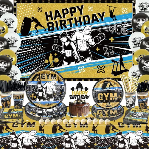 KEFAN Decoraciones de fiesta de gimnasio, paquetes de suministros para fiesta de cumpleaños, levantamiento de pesas, deportes, suministros de fiesta