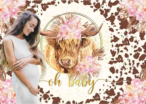Miniatura 3 de Sensfun Fondo de vaca de las tierras altas para baby shower, decoración de fiesta de vaca sagrada Oh bebé, rosa, bohemio, floral, marrón, granja