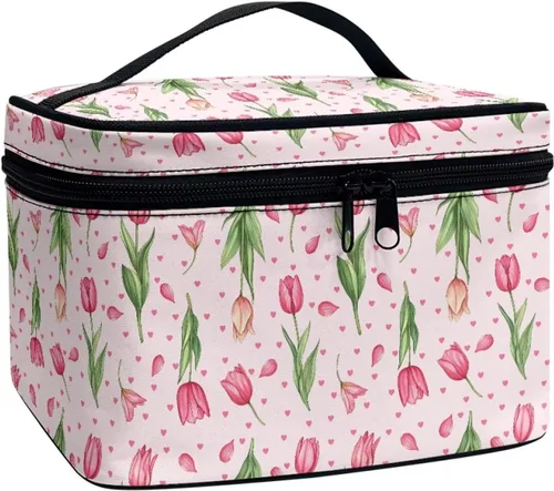 Miniatura 37 de 60S Groovy Hippie Flower Pink Pattern Travel Makeup Bags for Women Portable Tote Cosmetic Case with Carry Handle Toiletry Accessories Storage