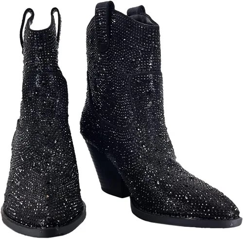 Miniatura 6 de ABSOLEX Botines de mujer vaquera occidental con punta puntiaguda con diamantes de imitación