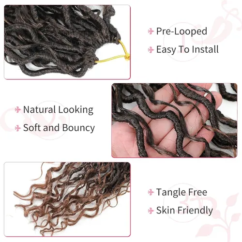Miniatura 43 de Alicoco Goddess Locs Cabello de Ganchillo 12 Pulgadas 8 Paquetes Rastas Sintéticas de Ganchillo Para Mujeres Rastas Suaves Boho Pre-enrolladas River