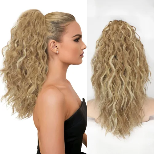 Miniatura 15 de ORSUNCER Extensión de cola de caballo de 18" con pinza rizada, cola de caballo esponjosa, extensiones de pelo sintético de aspecto natural para mujer