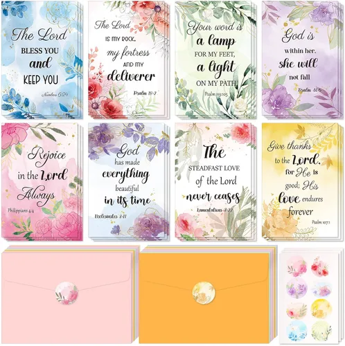 Containlol 24 Piezas Tarjetas de Felicitación Cristianas Inspiradoras con Aliento de las Escrituras Tarjeta Floral de Versículos Bíblicos con Sobres