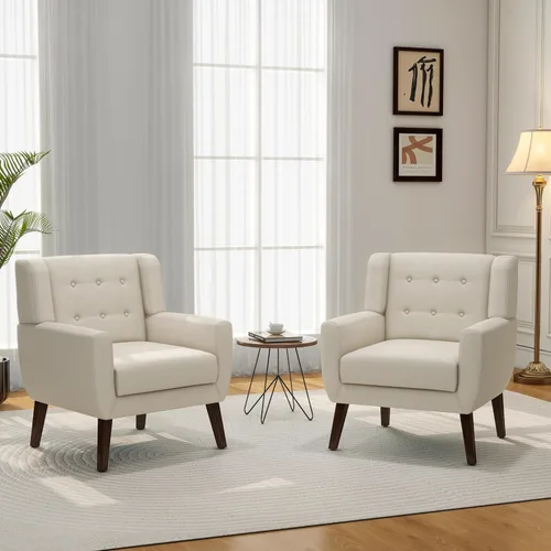 Miniatura 28 de Silla decorativa, sillas de tela moderna de mediados de siglo con brazos para sala de estar, cómodo sillón tapizado para dormitorio, sala de espera