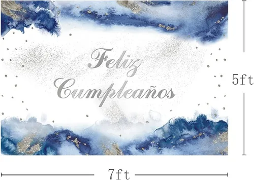 Miniatura 3 de MEHOFOND Telón de fondo de feliz cumpleaños de 7 x 5 pies para niño, fiesta mexicana, suministros de decoración de fiesta de feliz cumpleaños, Azul
