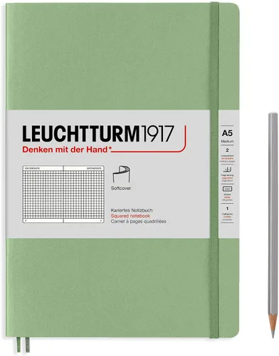 Miniatura 33 de LEUCHTTURM1917 - Cuaderno mediano A5 de tapa blanda, 123 páginas numeradas para escribir y llevar un diario (color negro, cuadriculado)