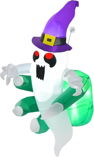 Miniatura 9 de Tangkula Fantasma inflable de Halloween de 3.6 pies que estalló de la ventana, fantasma espeluznante de ventana colgante con luces LED, decoración