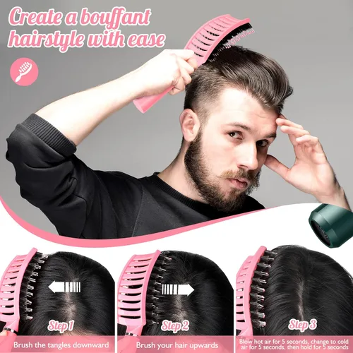 Miniatura 5 de URTHEONE Cepillo para el cabello, cepillo desenredante de cerdas de jabalí, cepillo de pelo curvado ventilado para mujeres, hombres y niños, rizado