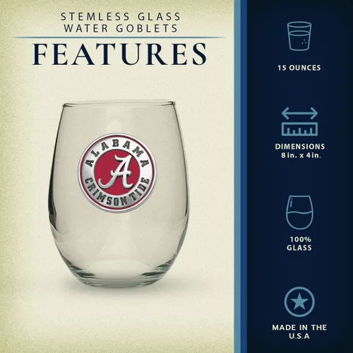 Miniatura 3 de Heritage Pewter Alabama - Juego de 2 copas de agua de vidrio sin tallo, copas de agua de 15 onzas, vidrio de peltre hecho por expertos