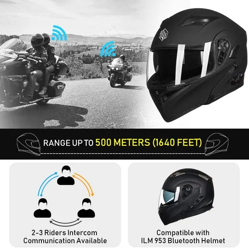 Miniatura 3 de ILM - Casco de motocicleta con Bluetooth, modular, abatible, de cara completa, doble visera, MP3, intercomunicador, radio FM, aprobado por el DOT