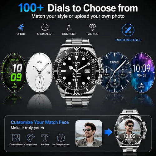 Miniatura 6 de findtime Reloj inteligente para teléfonos Android, contestar hacer llamadas, recordatorio de SMS, reloj inteligente compatible con iPhone
