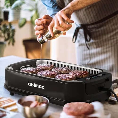 Miniatura 2 de CUSIMAX - Parrilla eléctrica sin humo para interiores, parrilla eléctrica coreana portátil de 1500 W con pantalla inteligente LED y tapa de vidrio