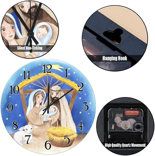Miniatura 6 de Reloj de pared de madera de regalo cristiano de Feliz Navidad, Jesús es la razón, escena de la natividad, relojes de pared colgantes de granja