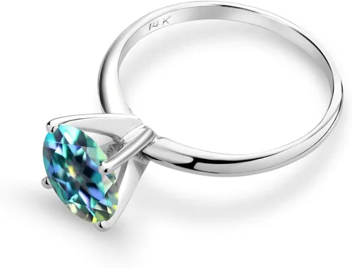 Miniatura 2 de Gem Stone King Anillo de compromiso con solitario para mujer con topacio místico azul milenio redondo de 2.00 qt en oro blanco de 14 quilates
