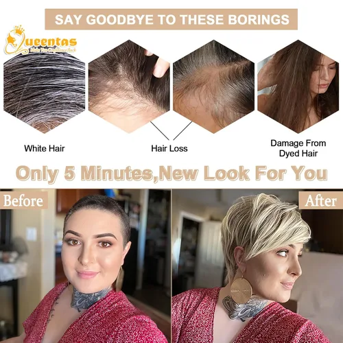 Miniatura 8 de QUEENTAS Pixie - Pelucas rubias cortas en capas para mujeres blancas y negras, cabello sintético (rubio mezclado con marrón)