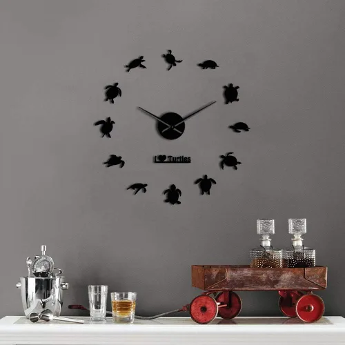 Miniatura 3 de The Geeky Days I Love Turtles DIY Sticker Wall Art - Reloj de pared gigante decorativo, silueta de tortugas marinas, decoración de playa, animales