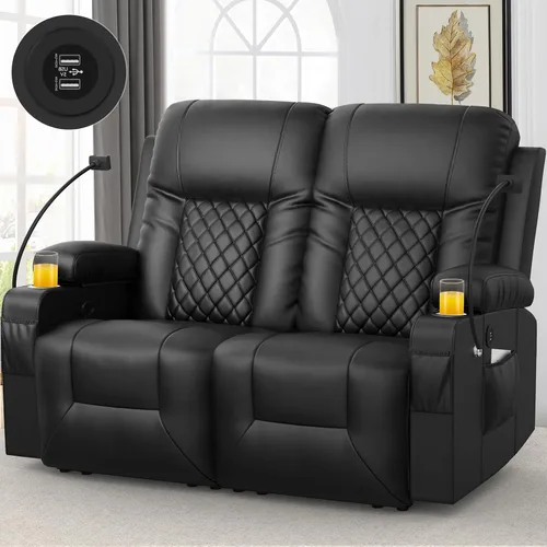 Miniatura 15 de FURNIMAT Sofá reclinable biplaza, sofá reclinable doble de 3 plazas con consola abatible, moderno sofá biplaza de cuero PU para sala de estar/casa
