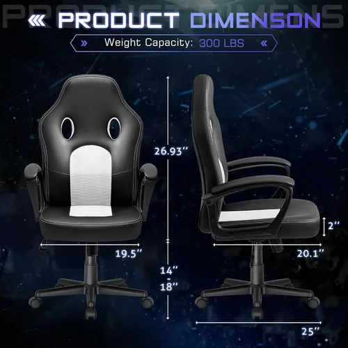 Miniatura 3 de Silla ejecutiva de piel para oficina, sala de conferencias o videojuegos con respaldo alto, ergonómica, ajustable., Blanco