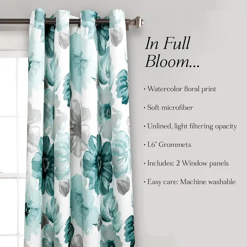 Miniatura 8 de Lush Decor Leah - Paneles de cortinas para ventana con filtro de luz, par, 52" de ancho x 95" de largo, azul - cortinas florales para dormitorio