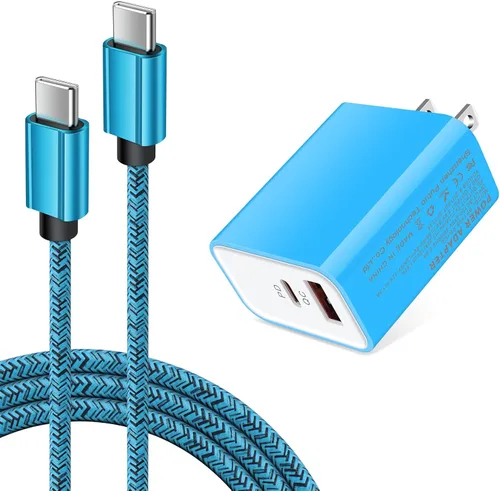 Cargador de pared USB C, 20 W, doble puerto, bloque de carga rápida, adaptador de cargador de teléfono Android, cable de carga tipo C para Samsung