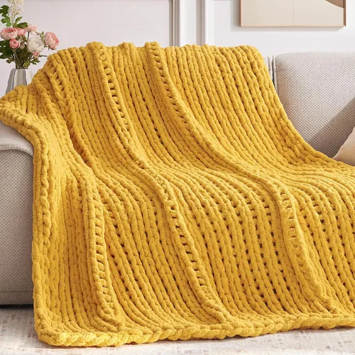 Miniatura 11 de Negwoo - Manta de punto grueso, de felpilla, para cama y sofá, manta de ganchillo hecha a mano, grande y gruesa, lavable a máquina, bonita y cómoda