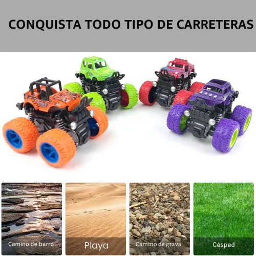 Miniatura 6 de Monster Trucks para niños, paquete de 4 vehículos de tracción para niños pequeños, rotación de 360°, 4 ruedas, autos de fricción duraderos, juguetes