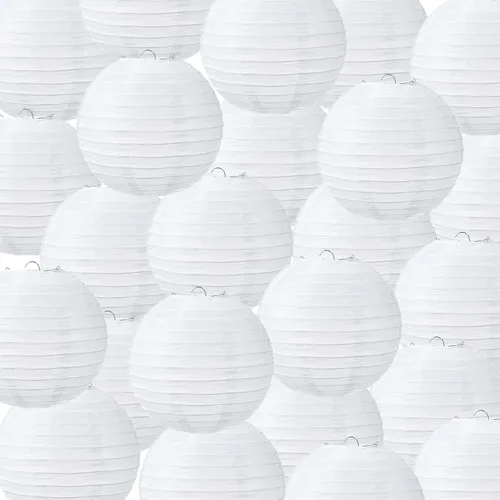 Miniatura 11 de Treela Faroles de papel japoneses chinos blancos decorativos colgantes redondos de papel para decoración de bodas, fiestas de cumpleaños
