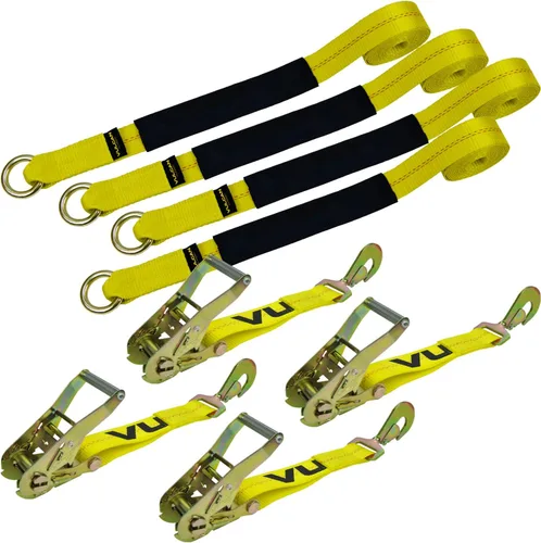 Miniatura 2 de VULCAN Correas para automóvil, ganchos trenzados, estilo lazo, 2 x 96 pulgadas, paquete de 4 unidades, amarillo clásico, carga de trabajo segura