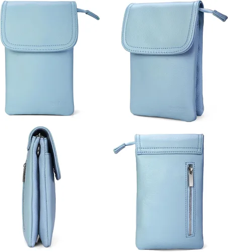 Miniatura 5 de befen Bolso cruzado pequeño de cuero genuino para teléfono celular para mujer, con cremallera plateada