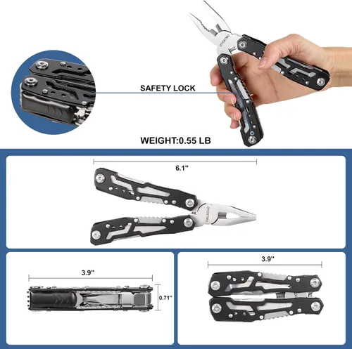 Miniatura 3 de Mini alicates multiherramienta 25 en 1 para exteriores, equipo EDC portátil con bloqueo de seguridad, funda de nailon, utilidad todo en uno