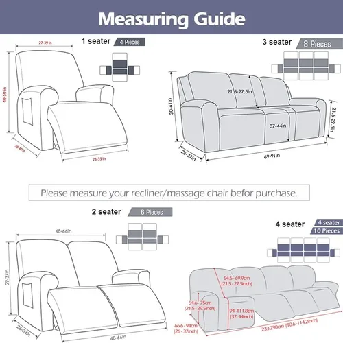 Miniatura 2 de Konsilsa Fundas para sofá reclinable de 1/2/3/4 plazas, funda elástica para sillones reclinables, funda para sillón reclinable, funda Tela 1-22