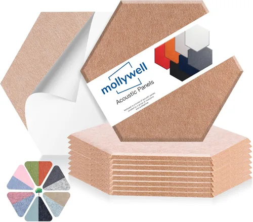 Miniatura 32 de Mollywell Paneles acústicos hexagonales, de alta densidad, insonorizantes, azulejos de fieltro decorativos para reducción de ruido para techos