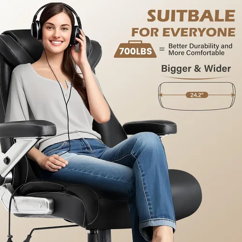 Miniatura 8 de 700lbs Big and Tall Office Chair, Ergonomic Heavy Duty Executive Cloth Office Chair with 5D Flip Arms & Adjustable Lumbar Support & Dual Rubber