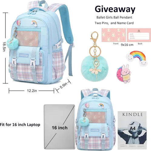 Miniatura 6 de AO ALI VICTORY Mochilas para laptop de 15.6 pulgadas, linda mochila escolar para niños, mochila universitaria, bolsas grandes para mujeres, Azul