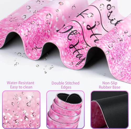 Miniatura 5 de Alfombrilla de ratón rosa, alfombrilla de mouse con soporte de muñeca, juego de 4 en 1: alfombrilla grande+soporte de muñeca para teclado+soporte