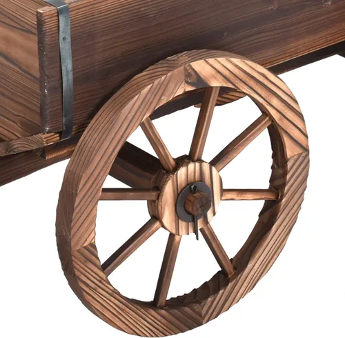 Miniatura 7 de HAPPYGRILL Carro de madera, soporte decorativo para macetas con 4 ruedas y agujeros de drenaje, maceta de carro al aire libre para patio, patio
