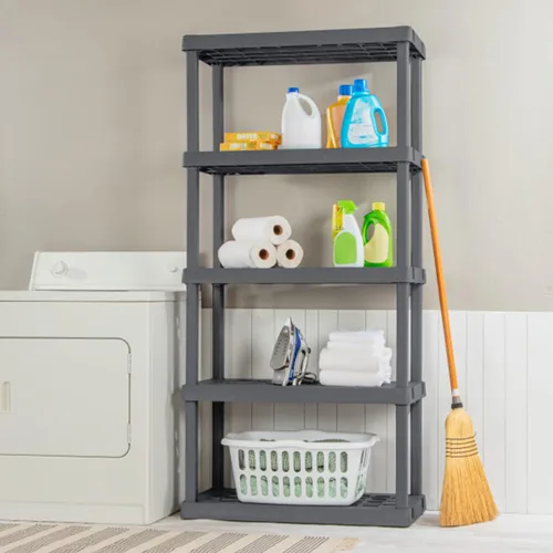 Miniatura 2 de Sterilite Paquete de 4 estantes con 5 estantes, estantes de almacenamiento resistentes para el hogar y el garaje, color gris, estantes organizadores