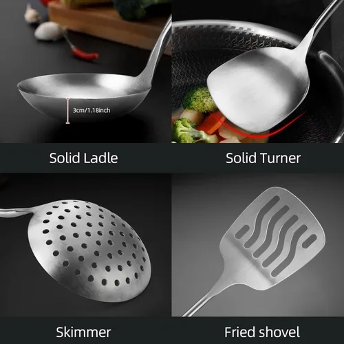Miniatura 5 de Juego de utensilios de cocina de 5 piezas, juego de utensilios de cocina de acero inoxidable 18/8 con soporte giratorio (apto para lavavajillas)