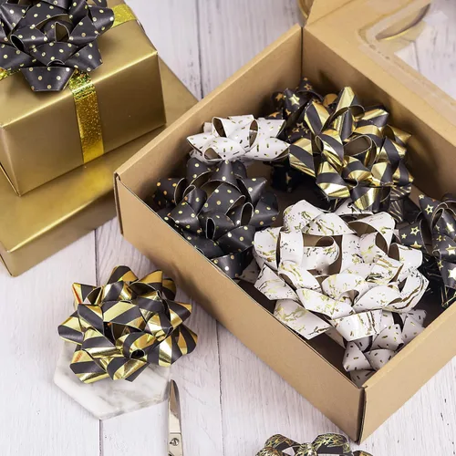 Miniatura 7 de RUSPEPA Surtido de lazos de regalo de papel de doble cara, diseño negro y dorado para Navidad, vacaciones, cumpleaños, bodas, baby shower, total