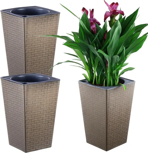 Miniatura 11 de Paquete de 2 macetas de riego automático de 10.7" x 6.9" para plantas de interior, macetas violetas de riego automático, macetas de flores