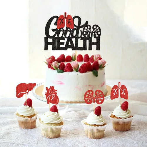 Miniatura 6 de Ercadio 25 piezas de decoración para tartas de buena salud, anatomía humana, decoración para cupcakes, corazón, pulmón, hígado, riñón, magdalenas