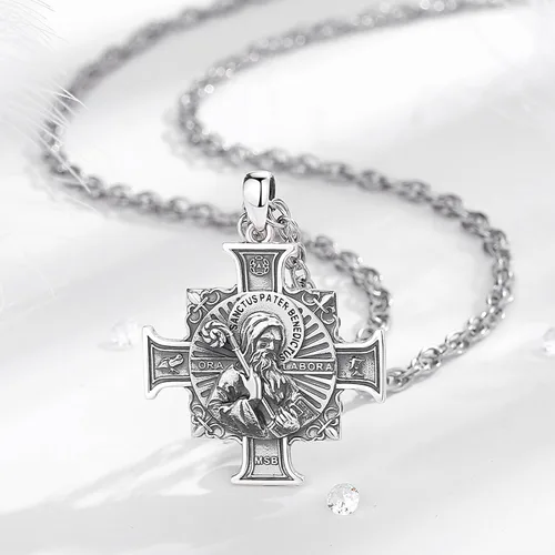 Miniatura 43 de Vito Collar de plata de ley 925 para mujeres y hombres, San Benito, crucifijo, Caravaca, San Cristóbal, San Judas, medalla patronal, amuleto