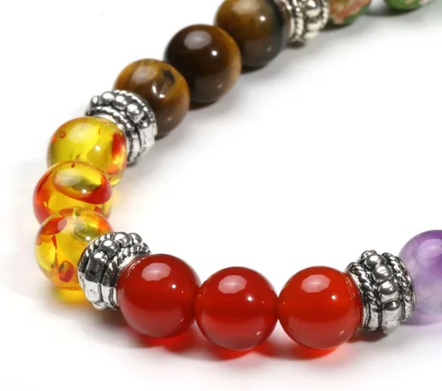 Miniatura 6 de Eigso Pulsera elástica de piedra de cristal de meditación curativa de 7 chakras para mujer con símbolo de loto, yoga, árbol, OM