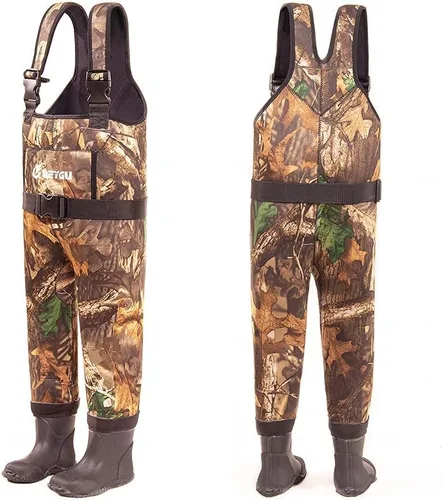 Miniatura 4 de Vadeador de pecho térmico e impermeable de neopreno para niños de 0.197 in con botas de goma, Hoja de arce camuflaje