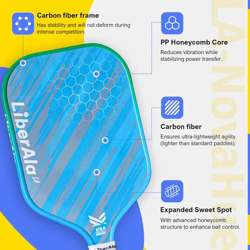 Miniatura 2 de Pickleball Paddles & Set of 2, USAPA Approved Carbon Fiber Pickle Ball Paddle, PP Honeycomb Core, Lightweight & Comfort Grip for Beginners, Pros, 1