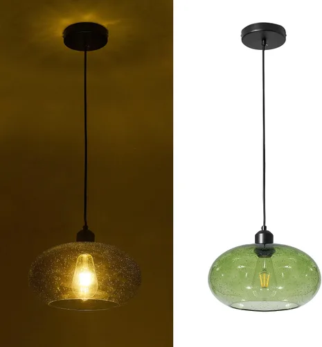 Miniatura 7 de Lámpara colgante moderna de cristal verde, 1 lámpara colgante con pantalla de cúpula de vidrio para isla de cocina, fregadero, encimera, bar