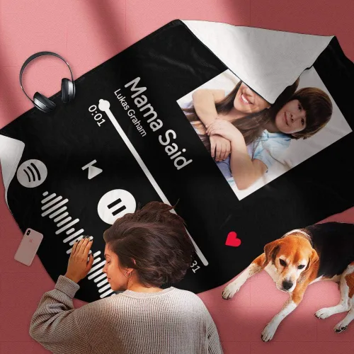 Miniatura 2 de Manta personalizada con escaneo de imágenes, código de Spotify, foto negra, manta de forro polar personalizada, manta suave para cuna, manta