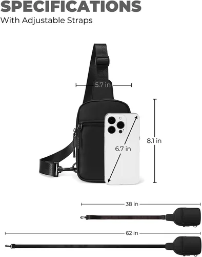 Miniatura 6 de CHOLISS Bolso bandolera pequeño para mujeres y hombres, bolsos cruzados, cangureras de moda con correa extendida, A01 Negro (Nylon), Bolso bandolera