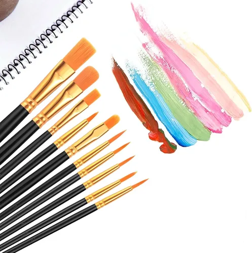 Miniatura 6 de Juego de pinceles de pintura AROIC, paquete de 10, 100 pinceles de pintura acrílica, pinceles de artista para pintura al óleo, acuarela, acrílico